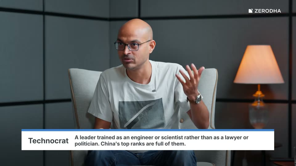 On-screen card: Technocrat. A leader trained as an engineer or scientist rather than as a lawyer or politician. China's top ranks are full of them.